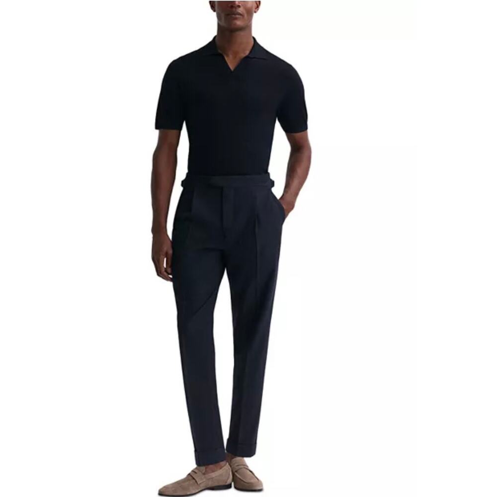 REISS Thom Tapered Trousers With Turn Ups Navy Blue 30